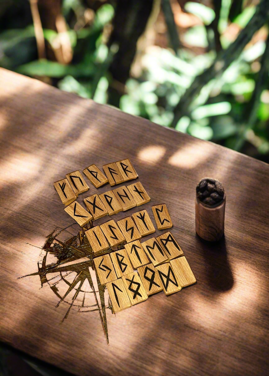 Oak Wood Runes Set with Interpretation Guide