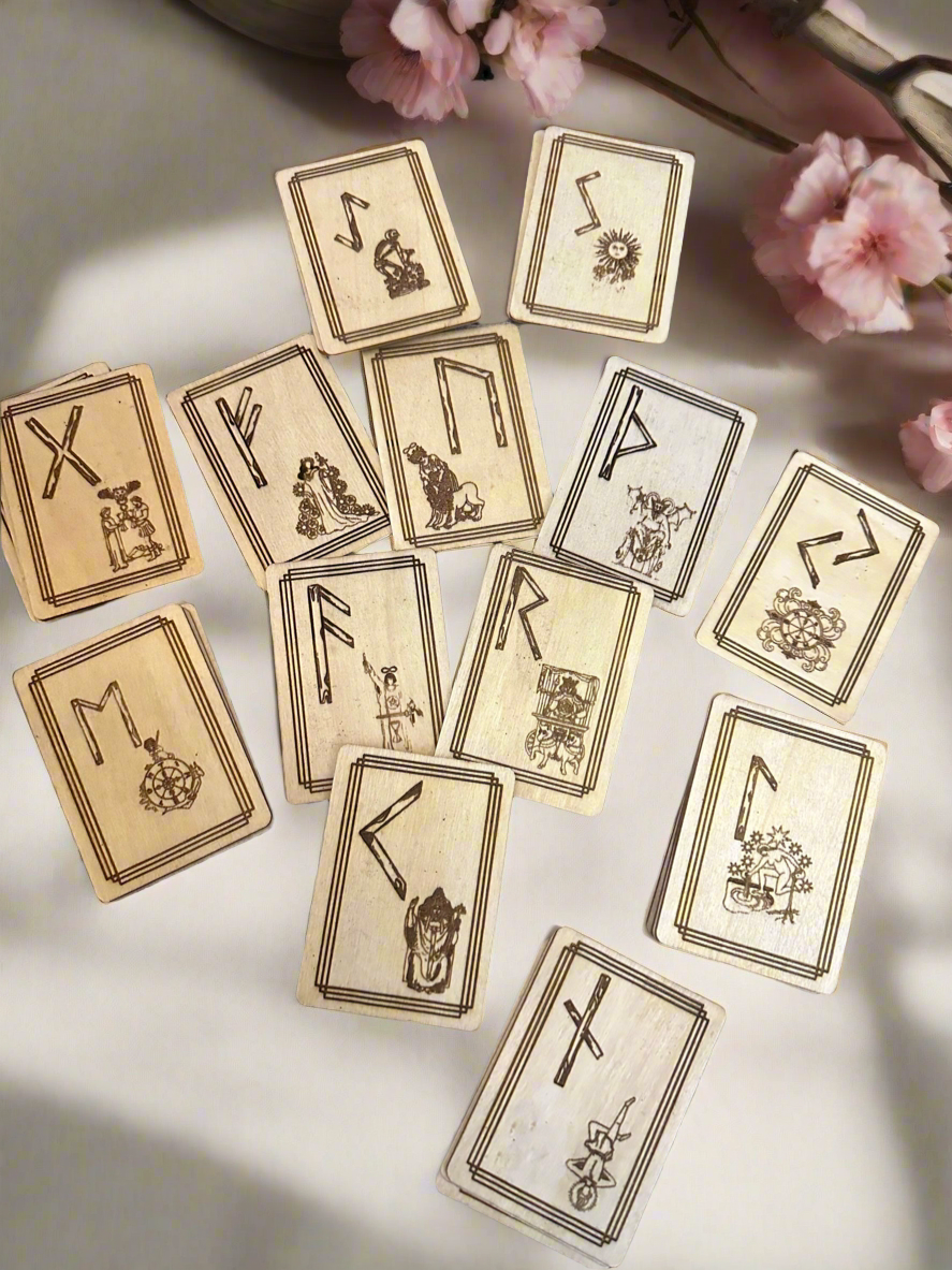 Basswood Rune/Tarot Card Deck with Interpretation Guide .