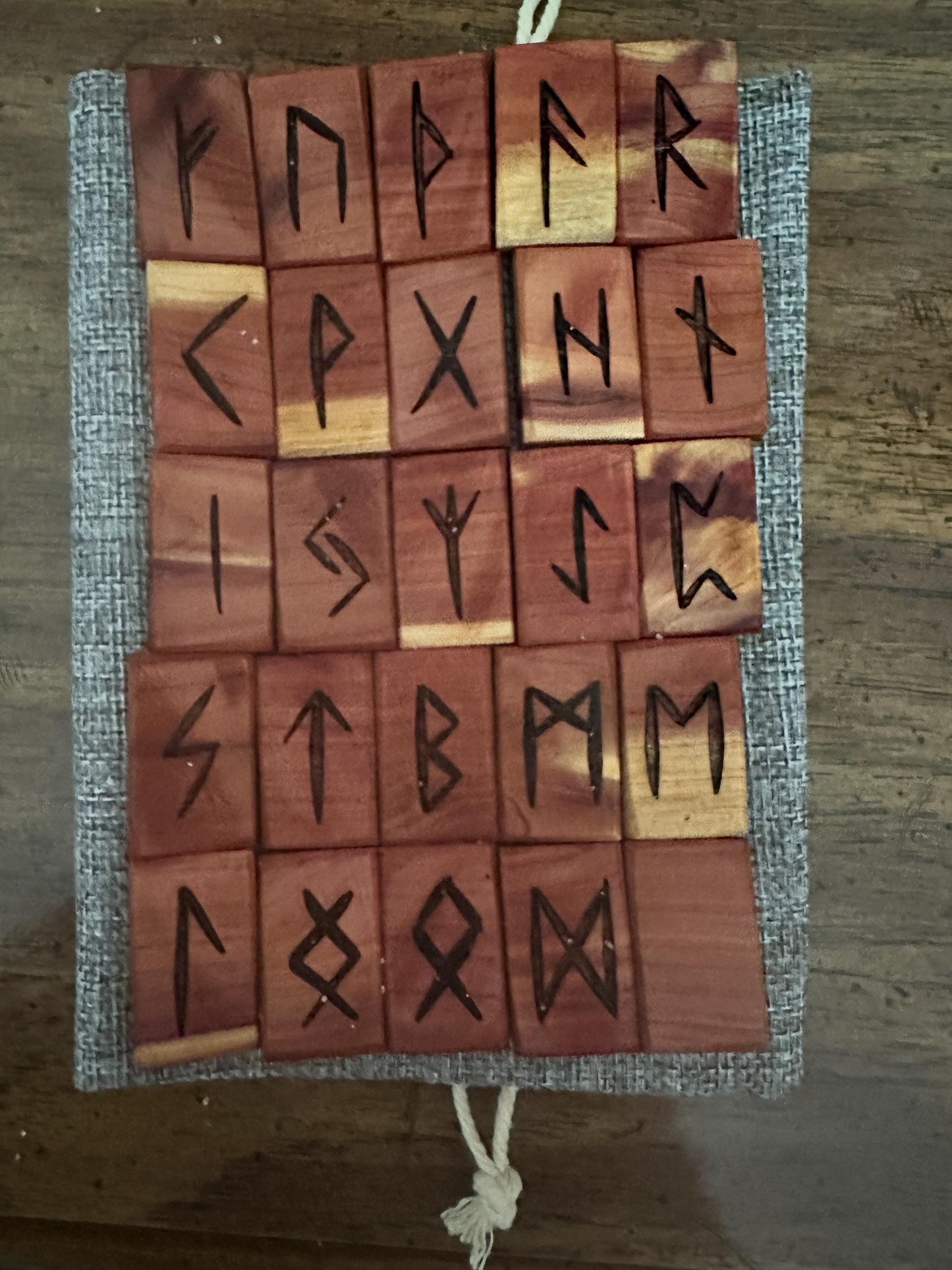 Driftwood Cedar Wood Runes Set with Interpretation Guide