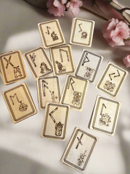 Basswood Rune/Tarot Card Deck with Interpretation Guide .
