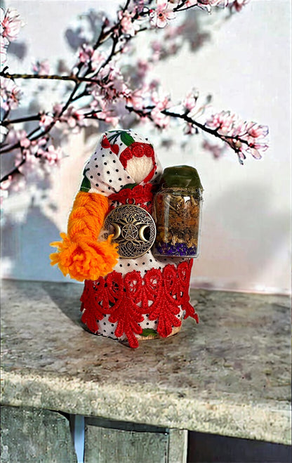 "Enchanted Guardian" Yarn Motanka Doll w/ Enchanted Bottle | Protection Spell & Home Blessing