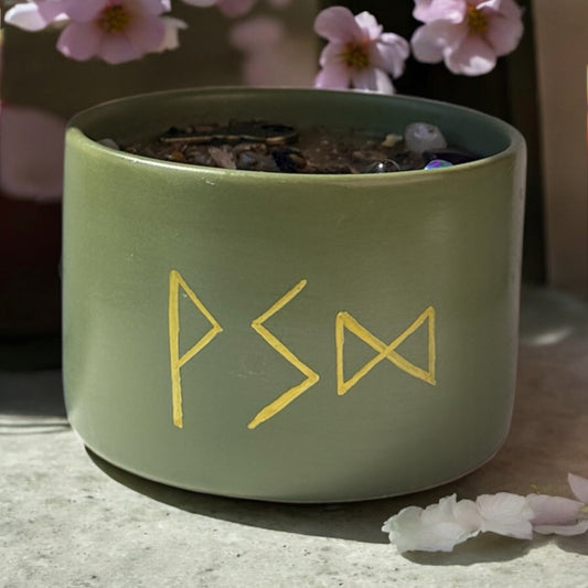 Handcrafted Beeswax Candle with runic code for Joy, Transformation & Self-Realization