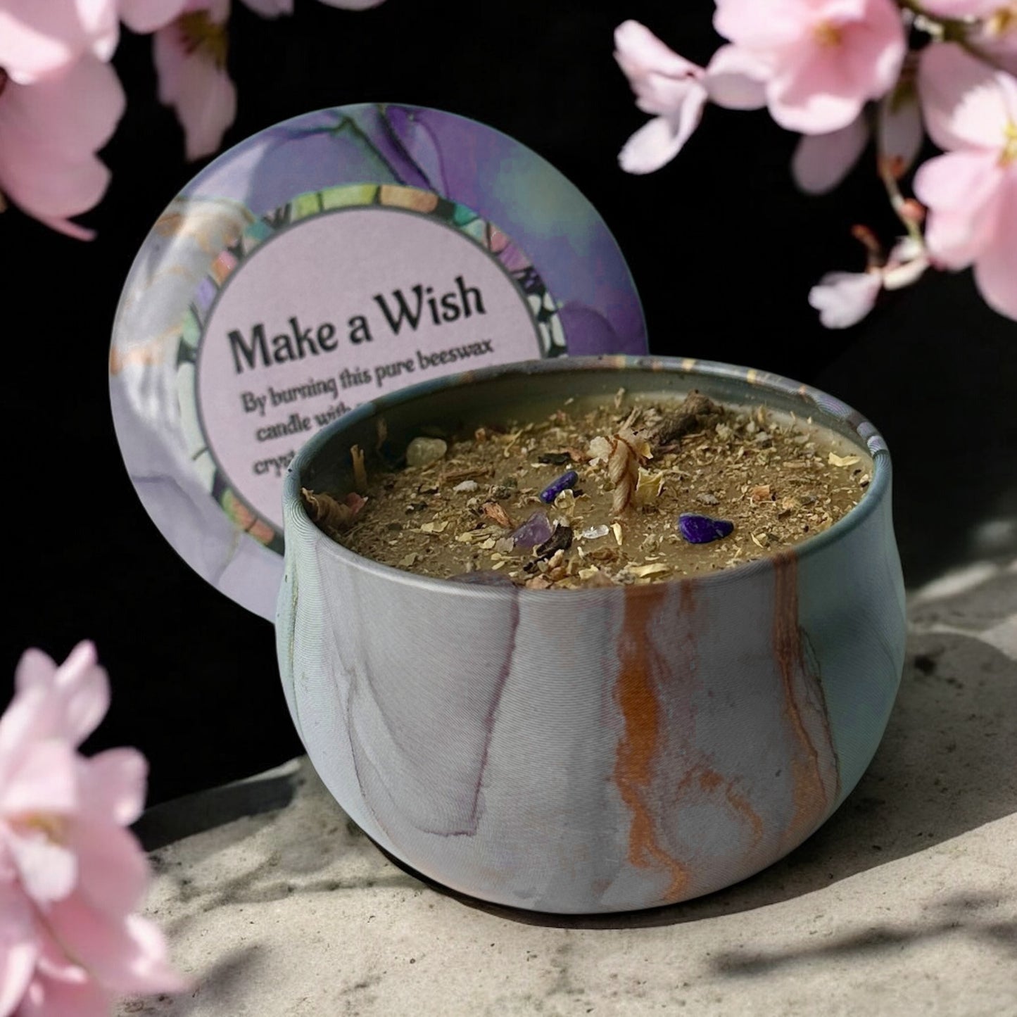 “MANIFEST CANDLES” Beeswax Candle with Herbs & Crystals will help you Manifest your Intentions and Desires