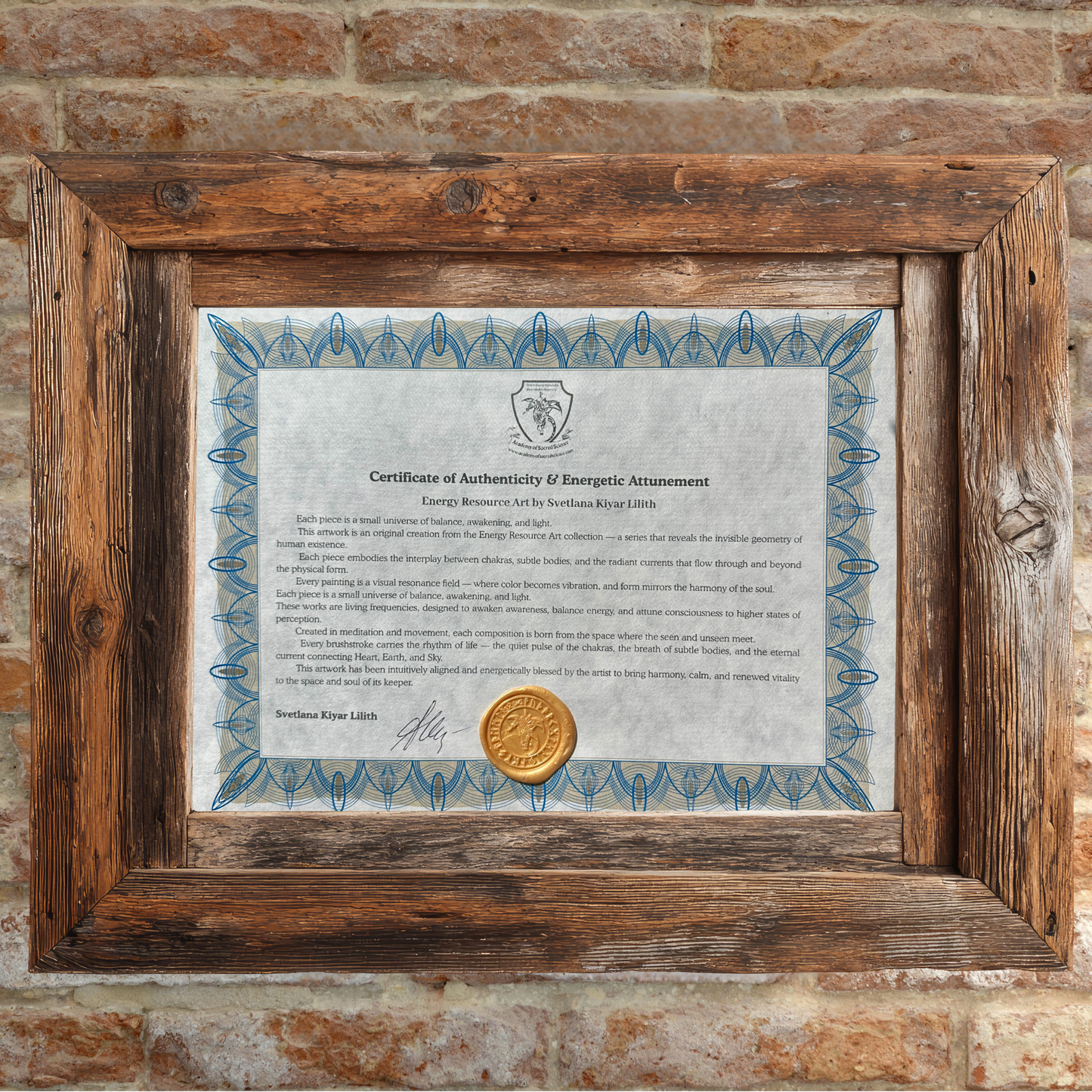 Metaphysical Wall Art / Energy Resource/Certificate of Authentication