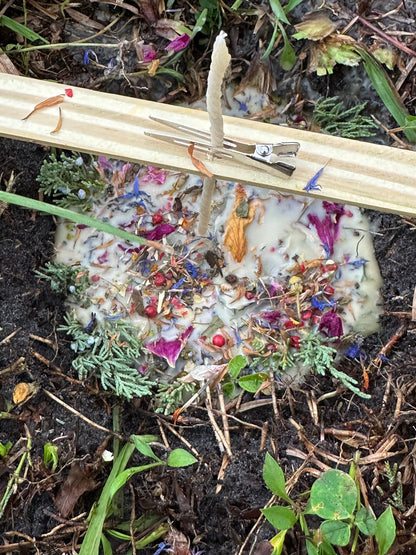Solstice " Greenmother’s Flame" Beeswax Candle for Litha's Prosperity & Strawberry Moon Energy with Sigil, Herbs & Crystals for Protection, Health, and Abundance