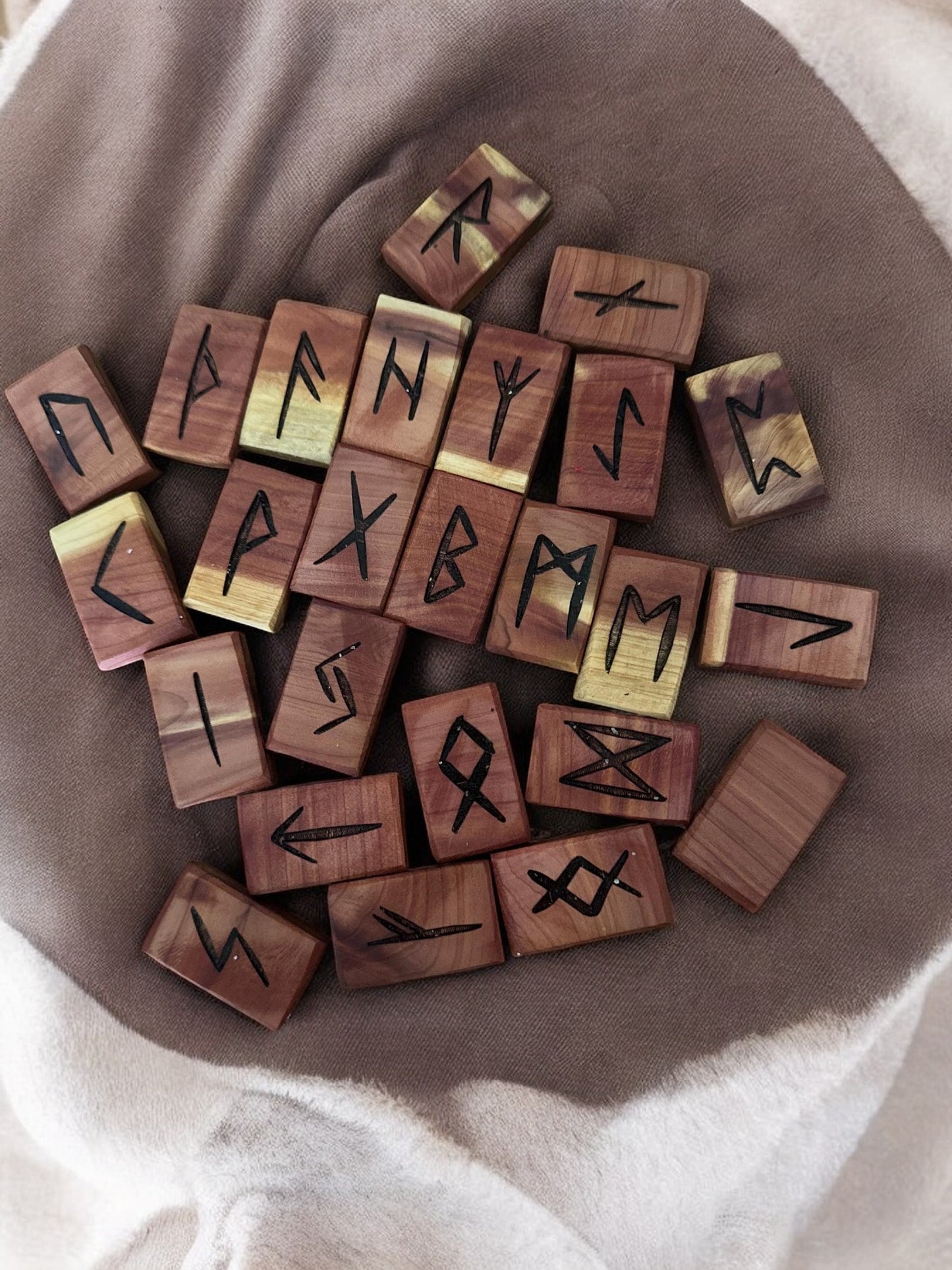 Cedar Wood Runes Set with Interpretation Guide