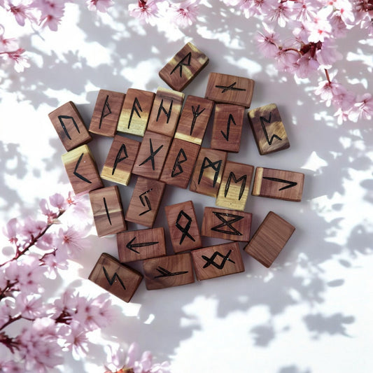 Cedar Wood Runes Set with Interpretation Guide