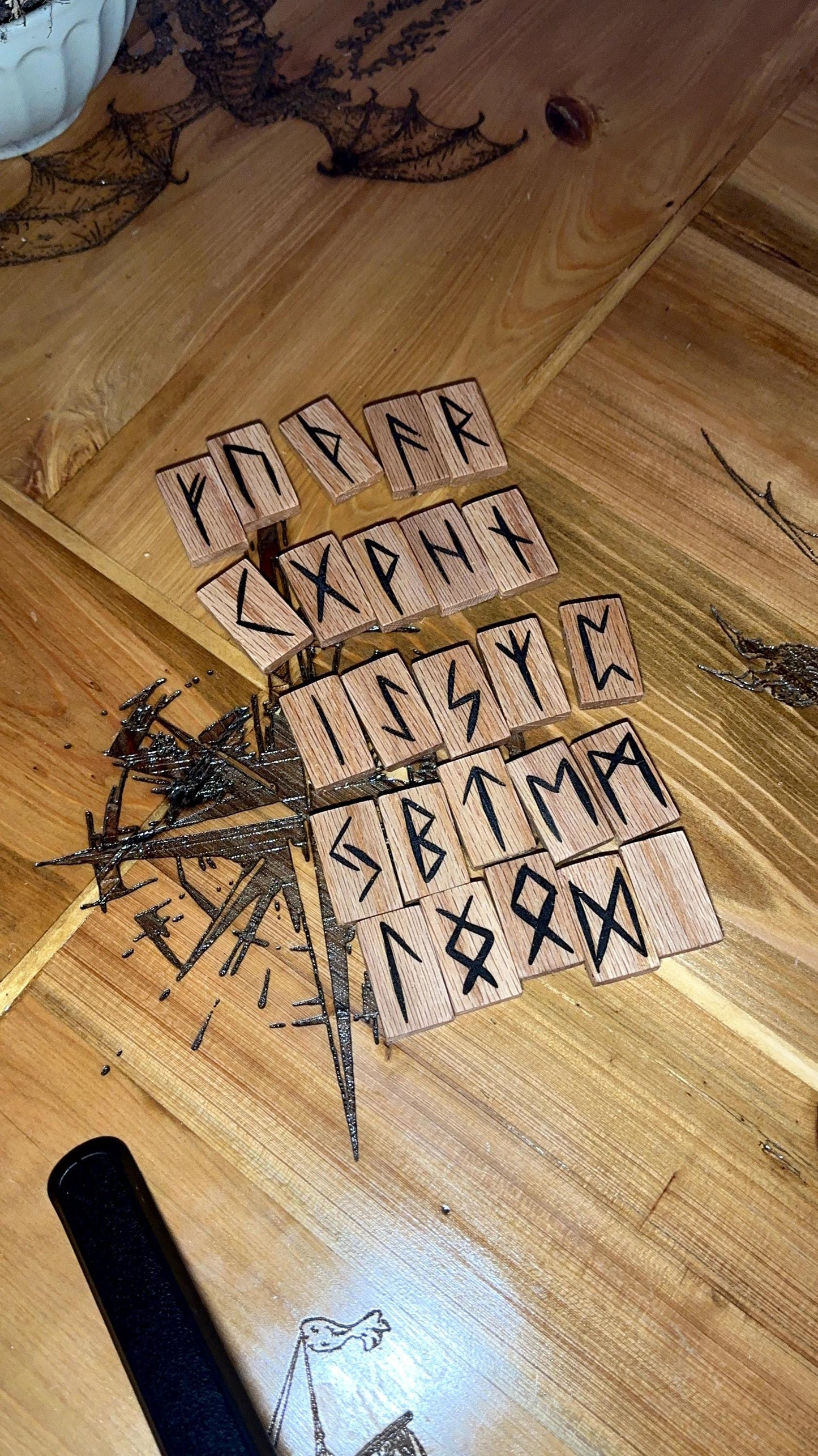 Handmade Oak Wood Runes Set with Interpretation Guide - 25 Elder Futha ...